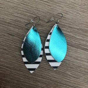 Striped and metallic leather earrings